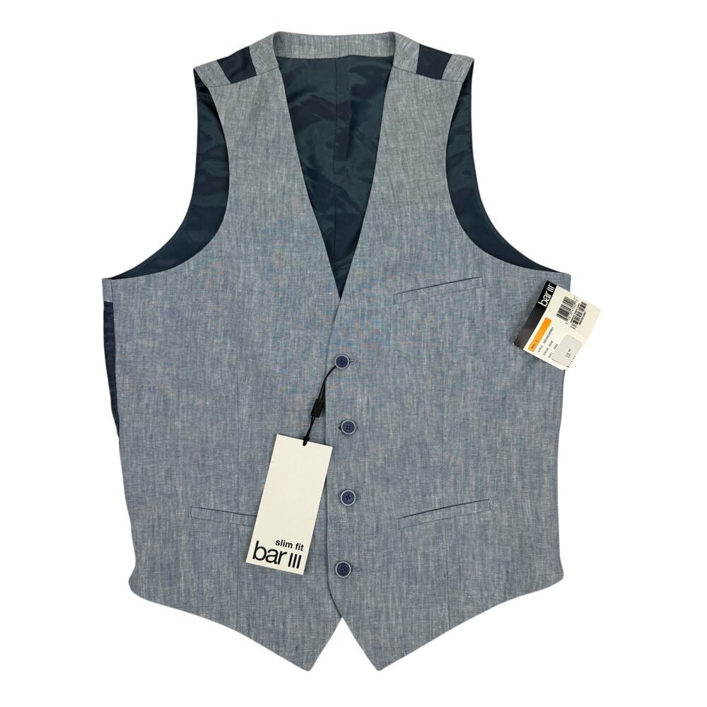 Bar III Mens Slim Fit 100% Linen Suit Vest Blue S